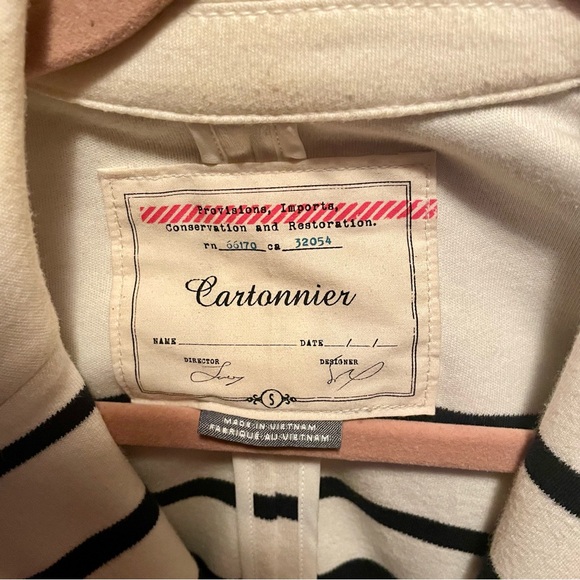 Anthropologie Cartonnier Navy & Cream Stripe Knit Blazer - pockets & Peplum Back - Picture 4 of 6